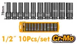 10 Pcs 1/2" deep impact socket set — 1
