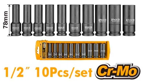 10 Pcs 1/2" deep impact socket set